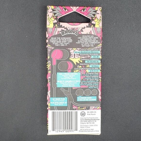 Wicked Audio Brawl WI1355 Pink Punch Headphones with Microphone - Picture 7 of 7